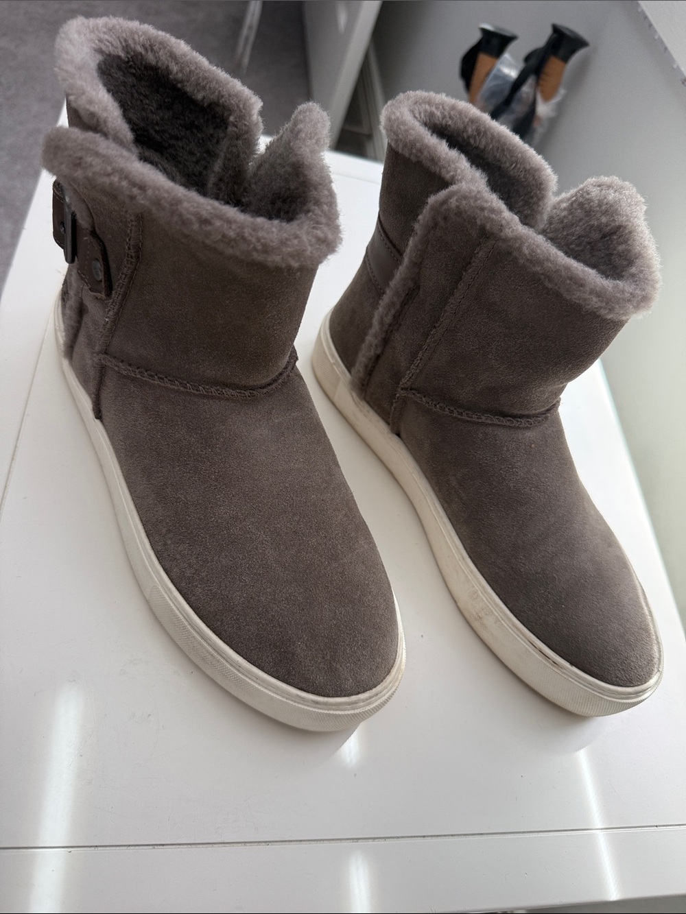 UGG Taupe Suede Shearling Ankle Booties